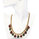 Antique 18k Gold Egyptian Revival Iridescent Beetle & Tourmaline Scarab Necklace