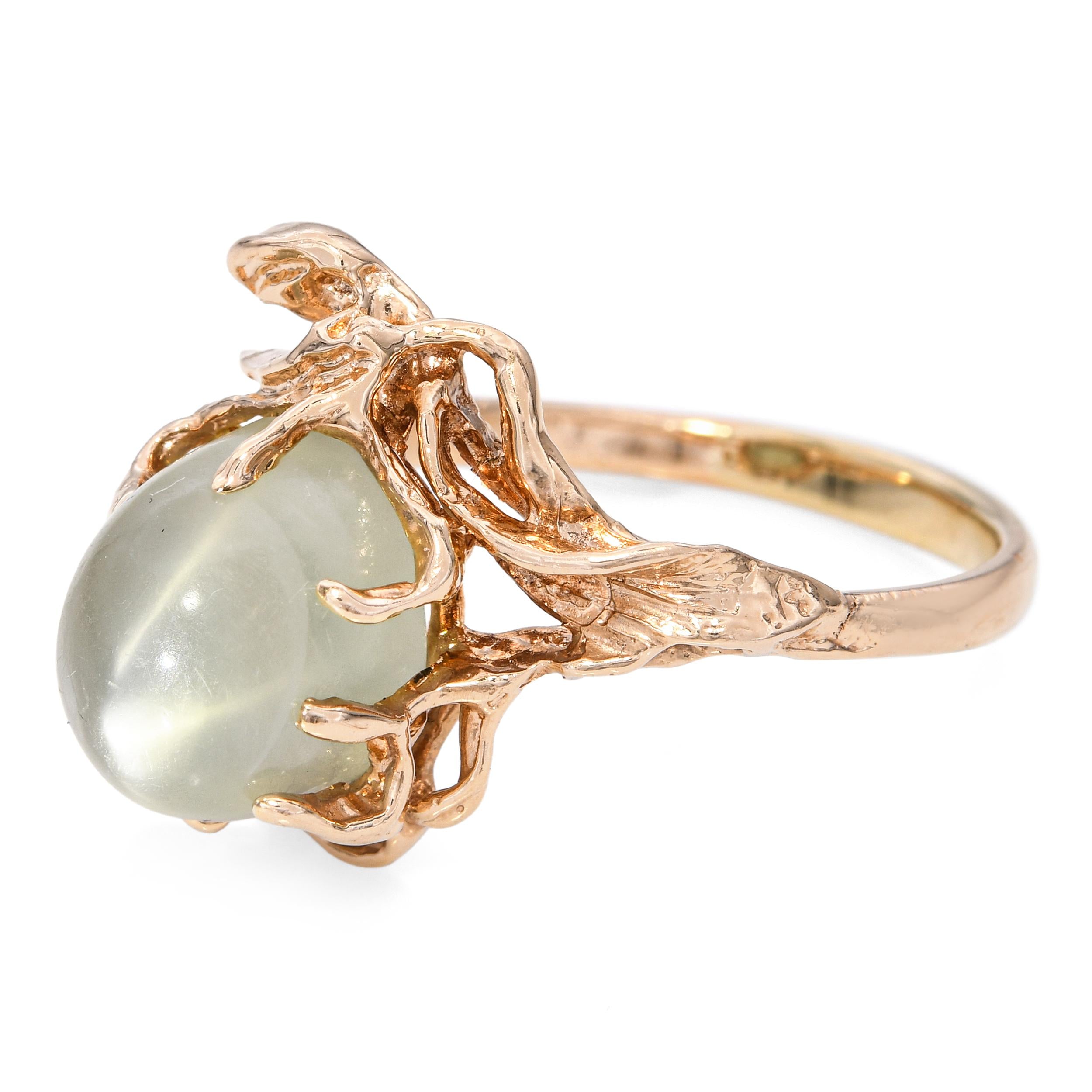 Vintage 14k Yellow Gold 7.96ct Moonstone Vine Motif Statement Ring