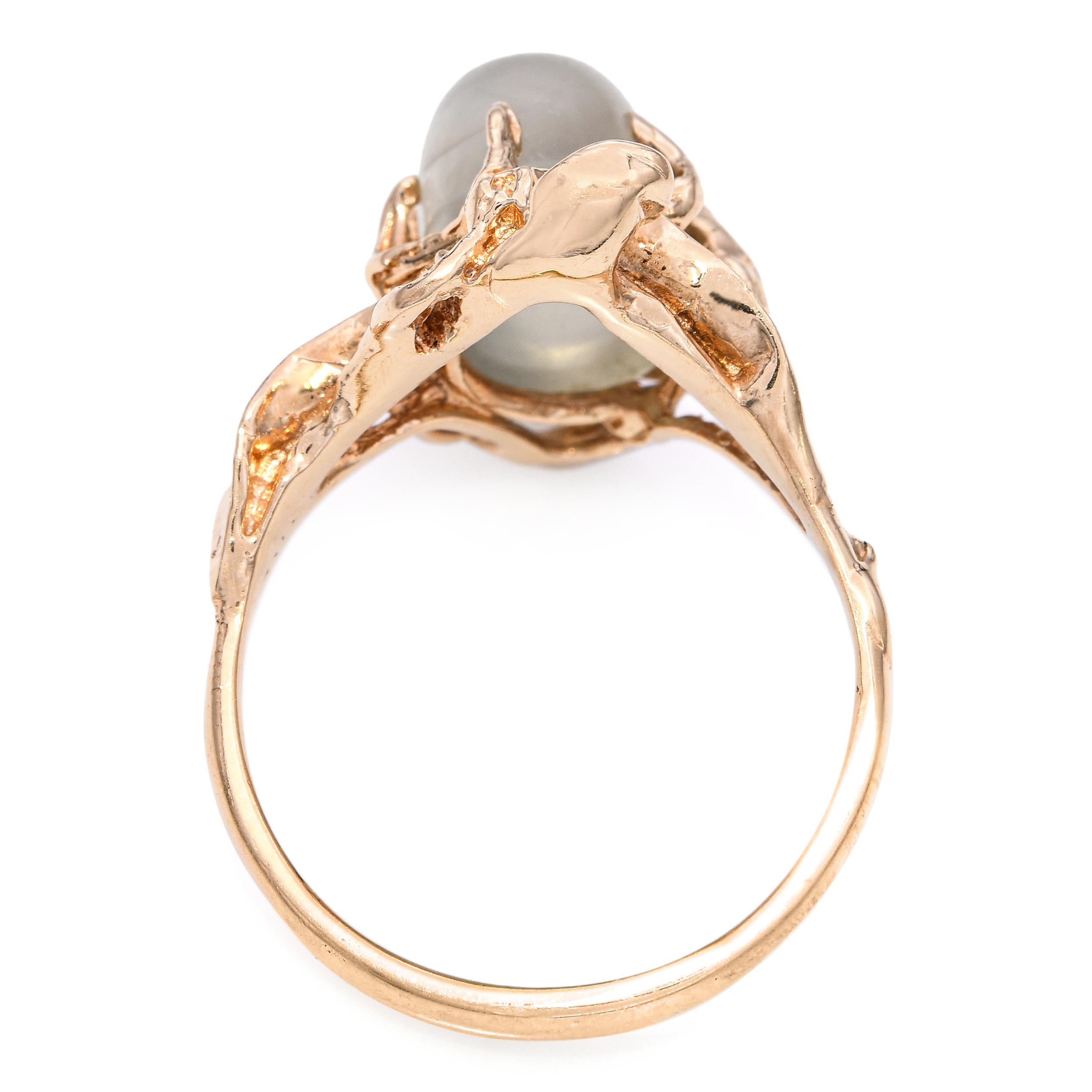 Vintage 14k Yellow Gold 7.96ct Moonstone Vine Motif Statement Ring