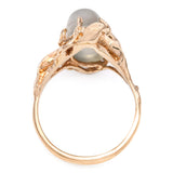 Vintage 14k Yellow Gold 7.96ct Moonstone Vine Motif Statement Ring