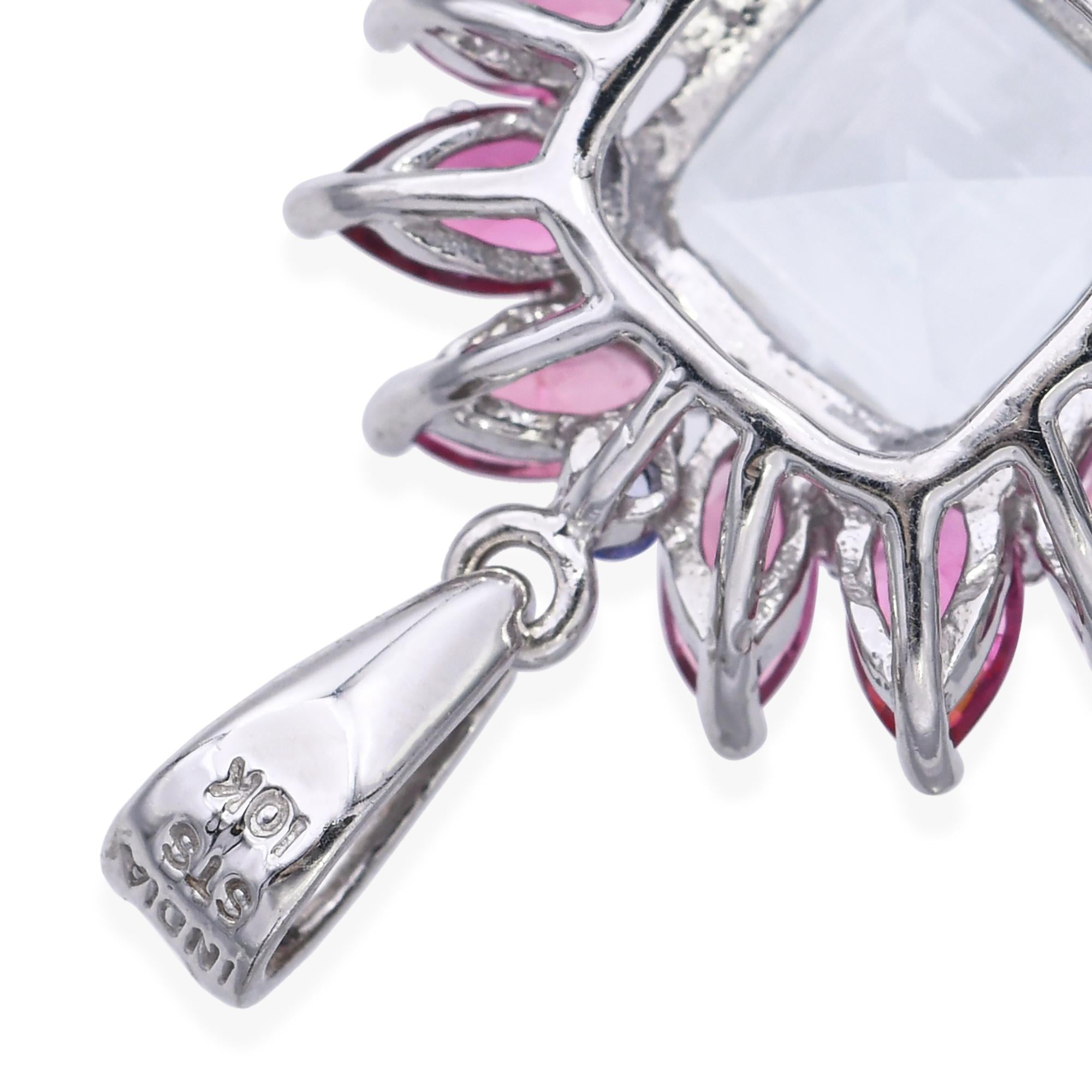 10k White Gold Aquamarine Tourmaline and Tanzanite Pendant