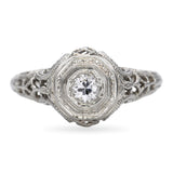Vintage 18k White Gold Diamond Filigree Ring