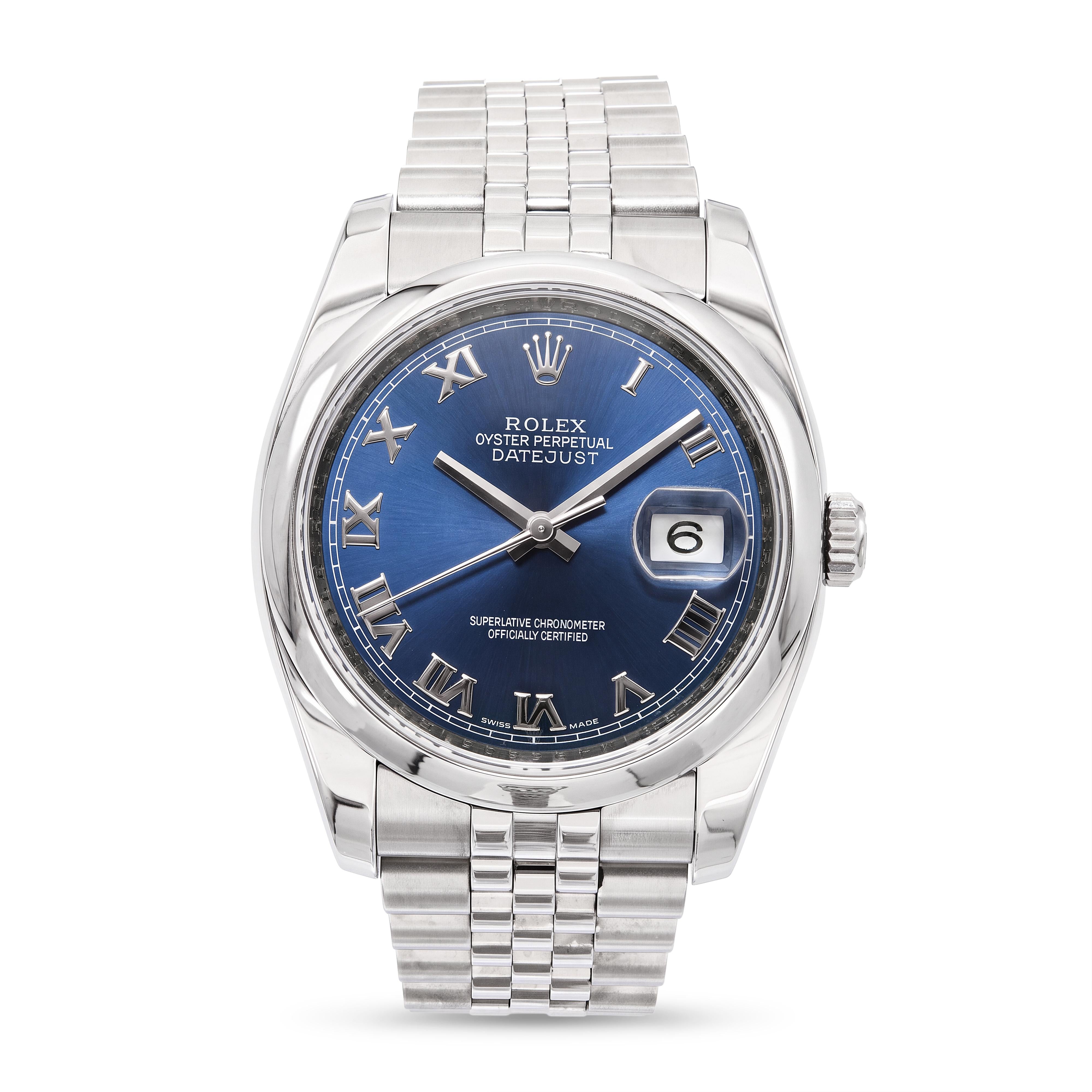 Rolex Datejust 36mm Blue Roman Dial Men's Watch Ref. 116200