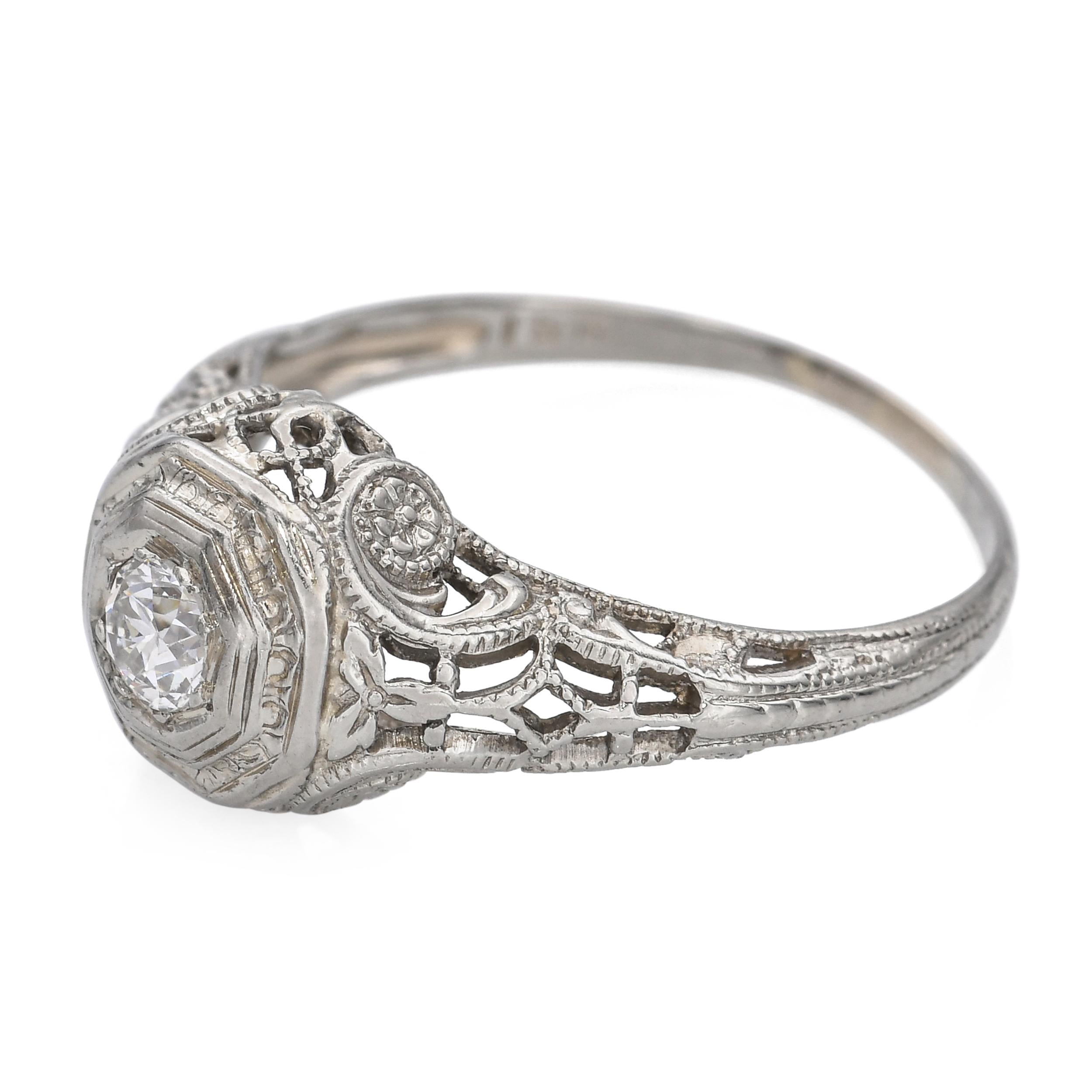 Vintage 18k White Gold Diamond Filigree Ring