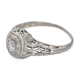 Vintage 18k White Gold Diamond Filigree Ring