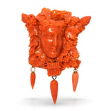Antique 14k Yellow Gold Dionysus Carved Sciacca Coral Brooch