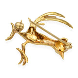 Vintage 18k Yellow Gold Ruby Struttin' Roadrunner Brooch