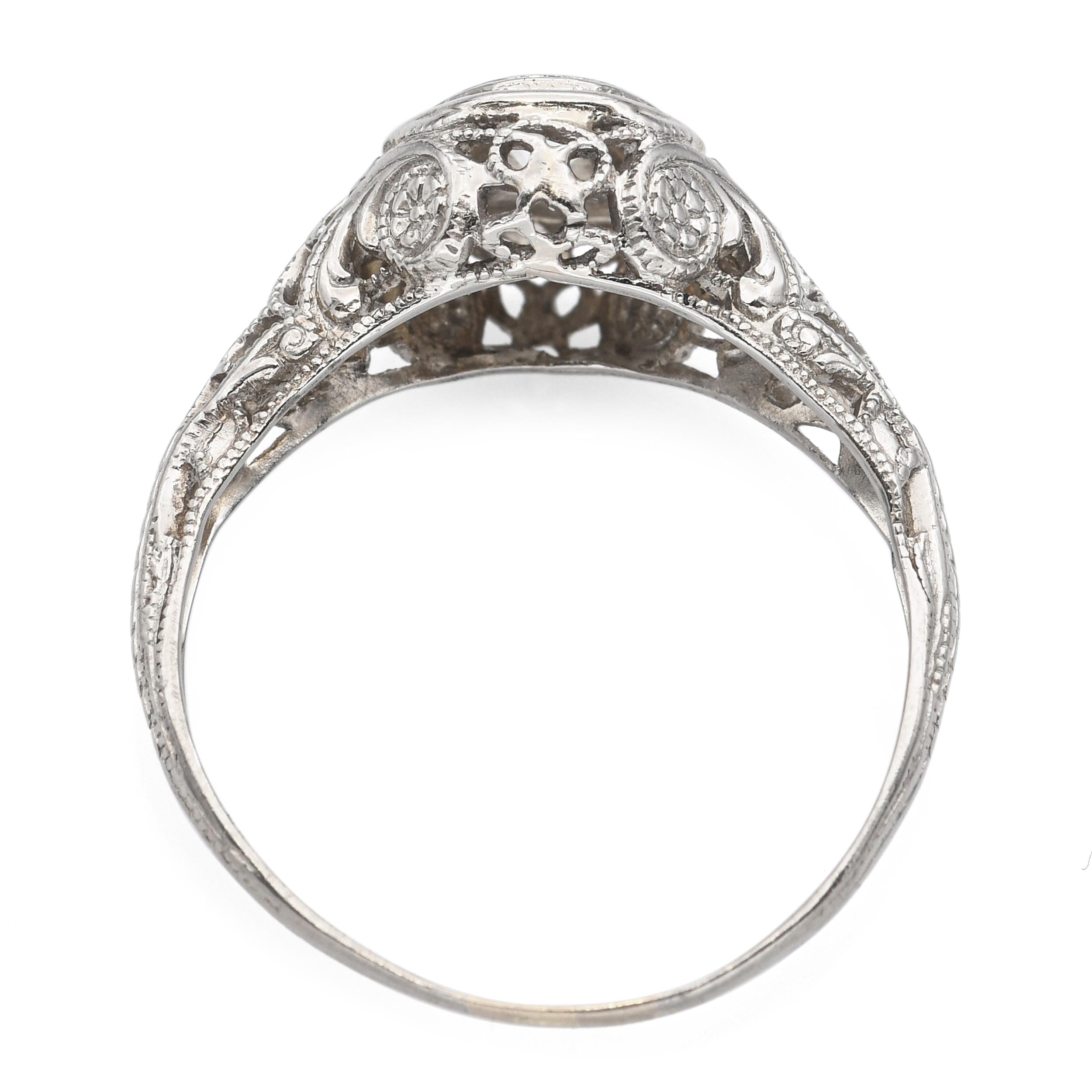 Vintage 18k White Gold Diamond Filigree Ring