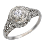 Vintage 18k White Gold Diamond Filigree Ring