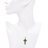 Vintage Yellow Gold Green Jadeite Cross Pendant
