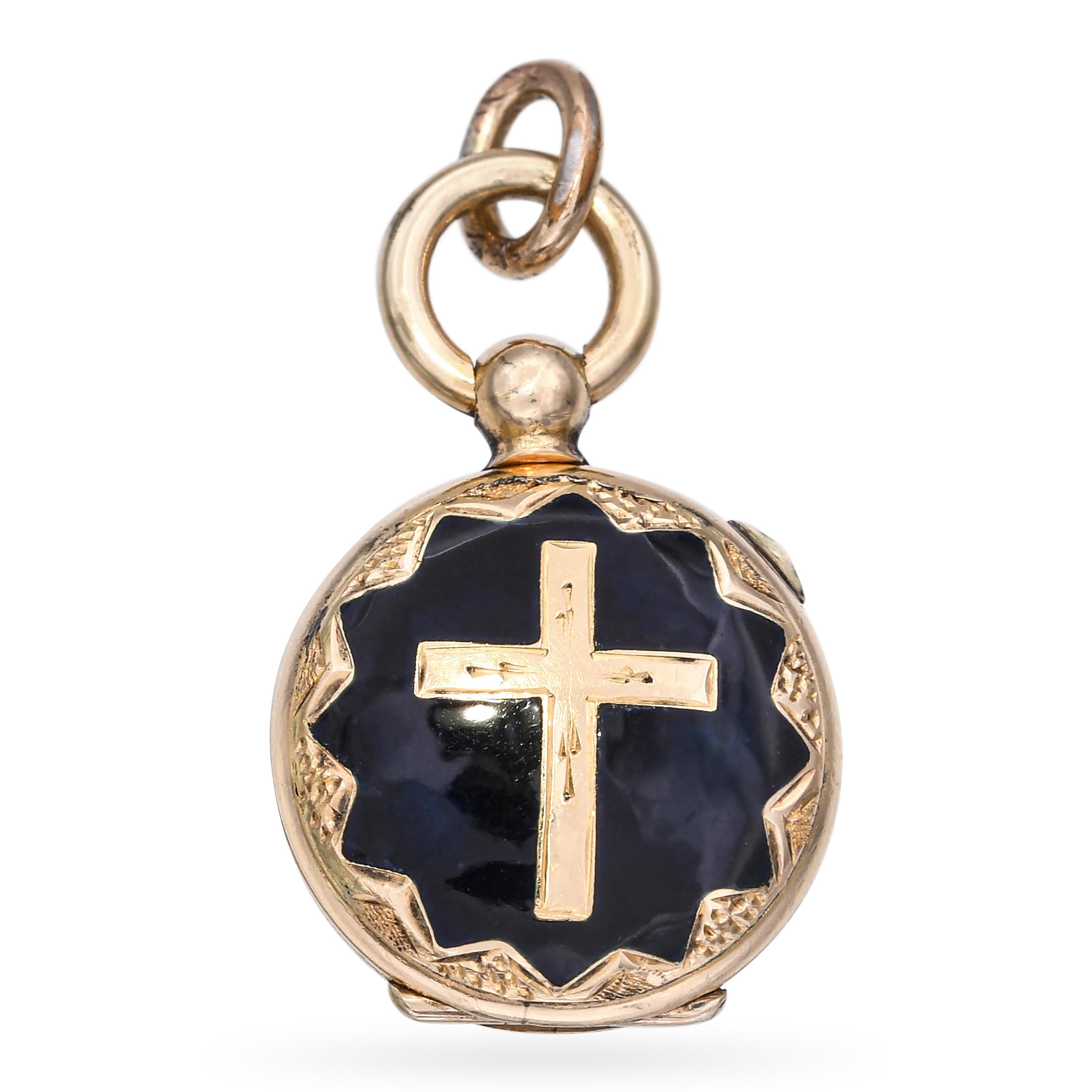 Antique 13k Yellow Gold Enamel Mourning Locket