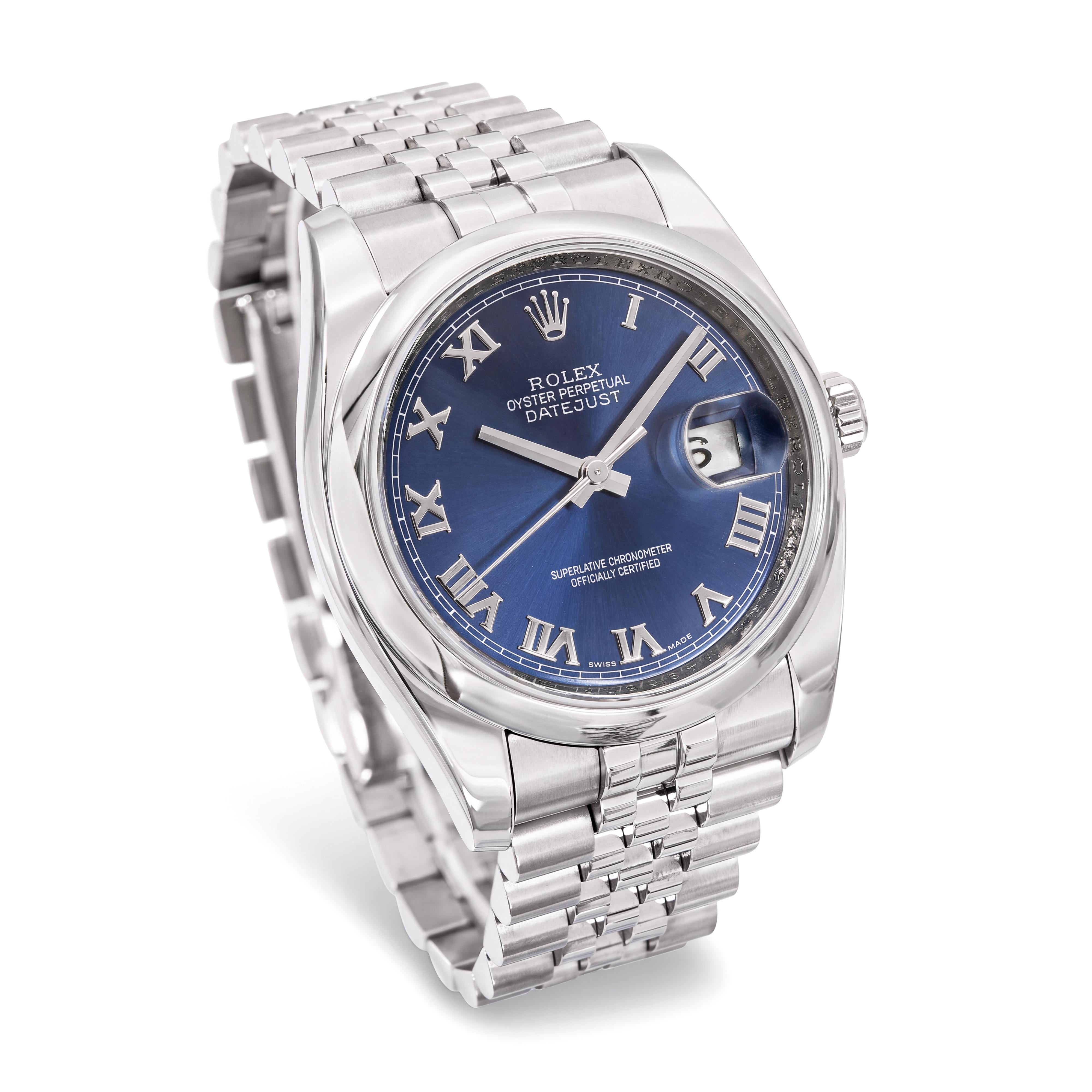 Rolex Datejust 36mm Blue Roman Dial Men's Watch Ref. 116200