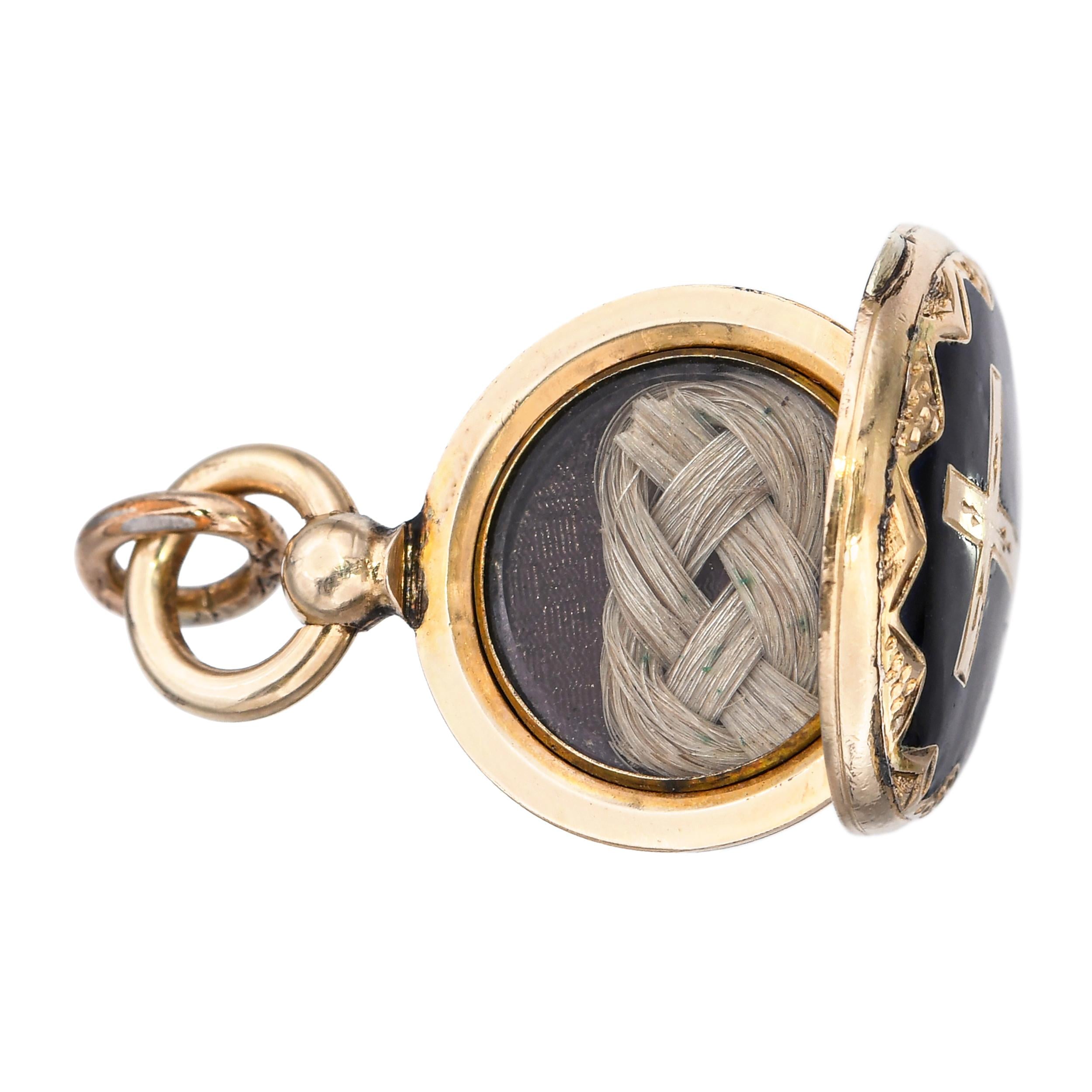 Antique 13k Yellow Gold Enamel Mourning Locket
