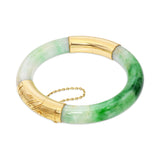 Vintage 14k Yellow Gold Green Jadeite Jade Hinged Bangle Bracelet
