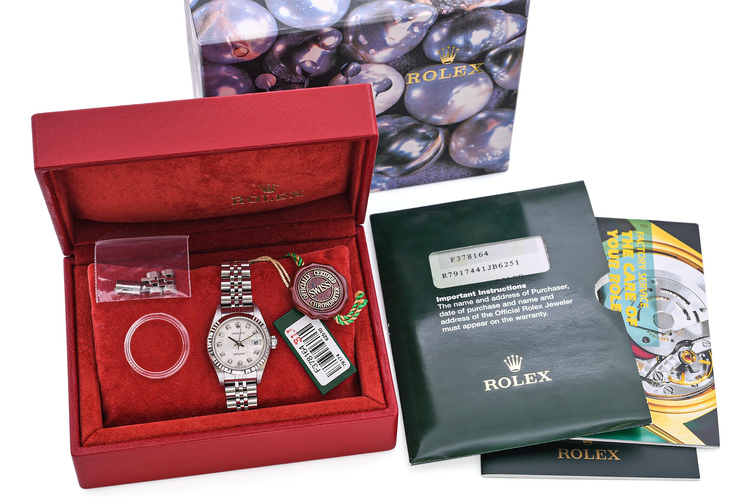 Rolex Datejust Jubilee Diamond Dial Steel White Gold Ladies Watch Ref. 79174