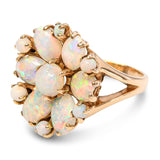 Vintage Yellow Gold Opal Floral Inspired Cluster Split Shank Ring