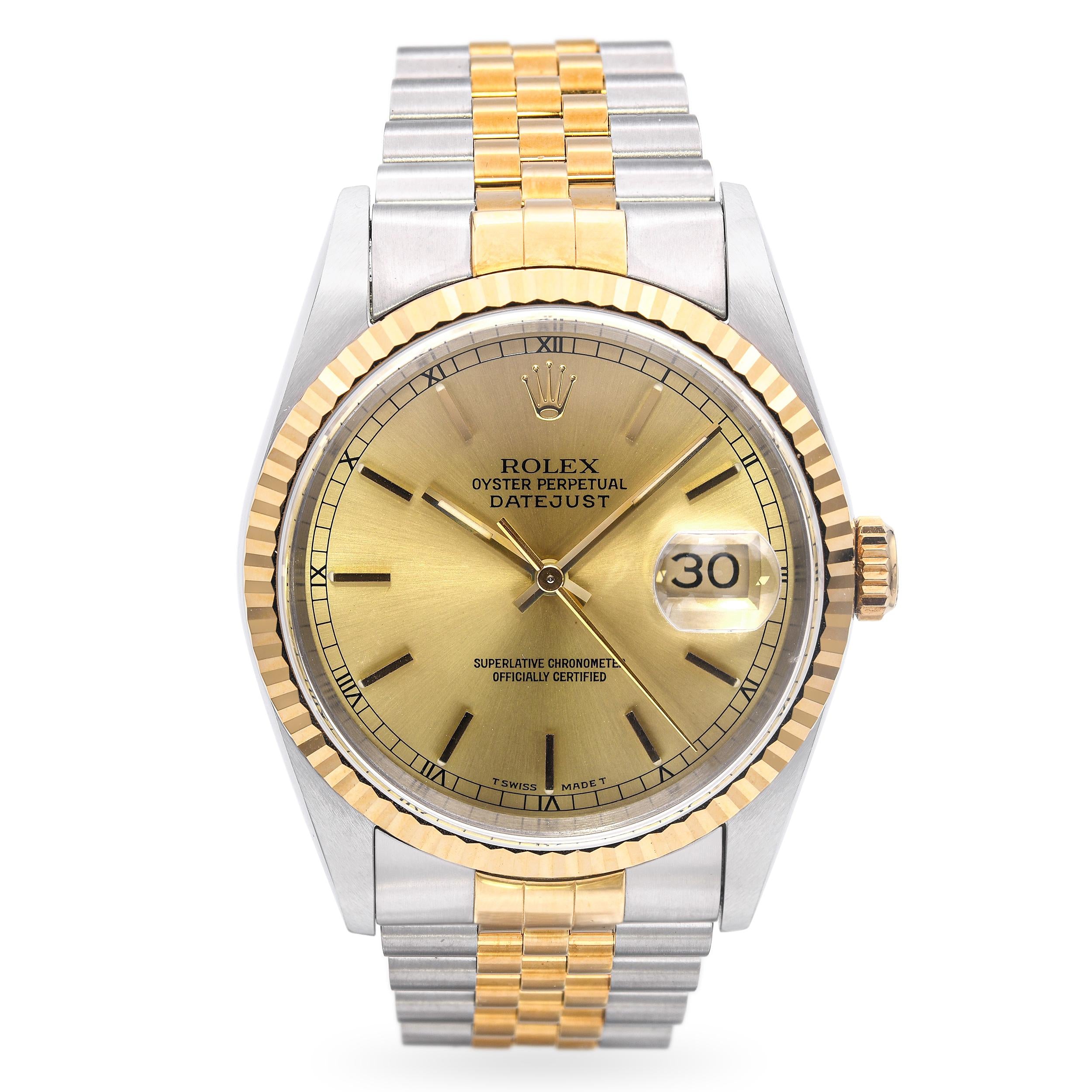 Rolex Oyster Perpetual Datejust Two-Tone Automatic Men's Watch Ref 16233