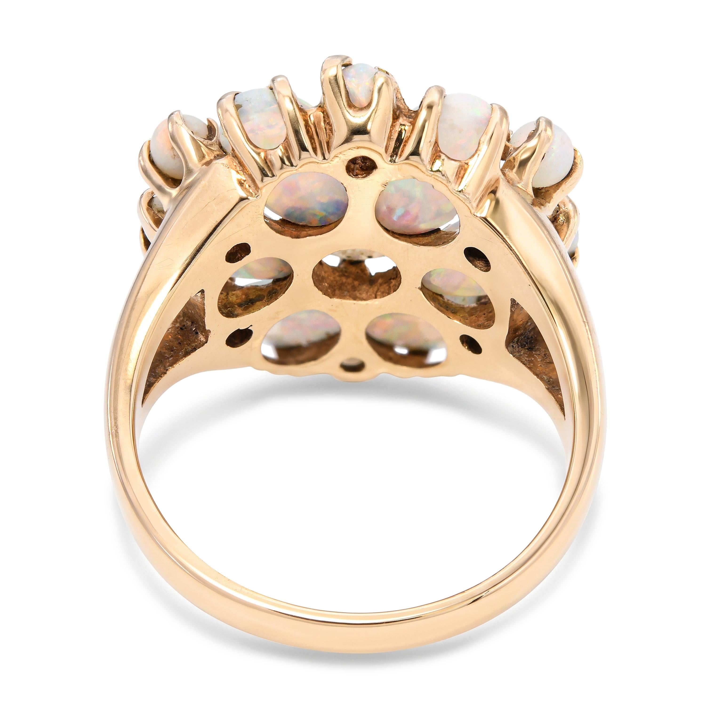 Vintage Yellow Gold Opal Floral Inspired Cluster Split Shank Ring