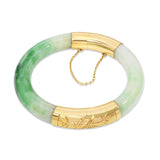 Vintage 14k Yellow Gold Green Jadeite Jade Hinged Bangle Bracelet