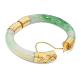 Vintage 14k Yellow Gold Green Jadeite Jade Hinged Bangle Bracelet