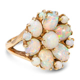 Vintage Yellow Gold Opal Floral Inspired Cluster Split Shank Ring