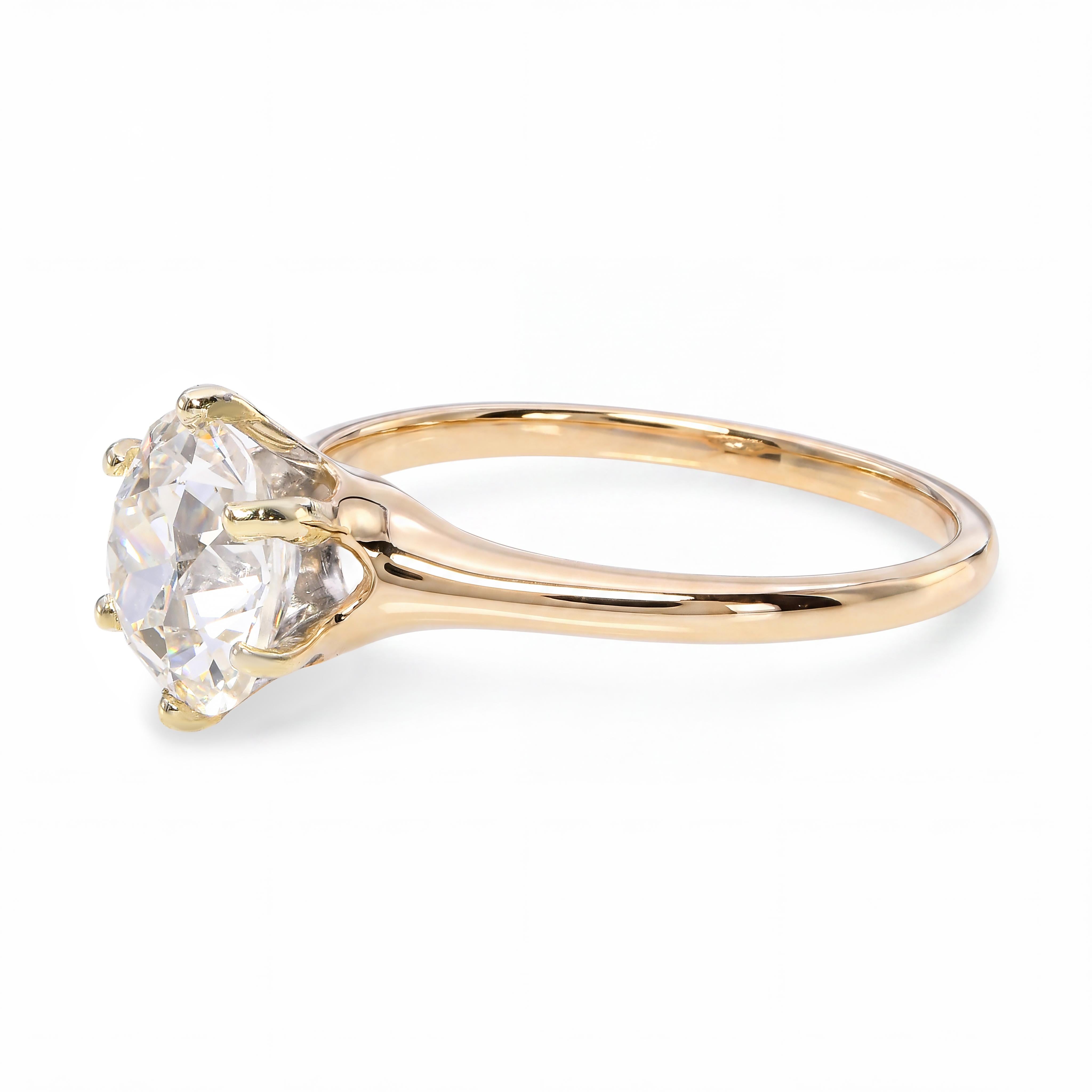 Antique 14k Yellow Gold GIA 2.02ct J Si2 Old Mine Brilliant Cut Diamond Ring