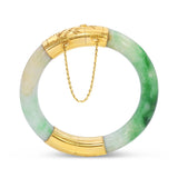 Vintage 14k Yellow Gold Green Jadeite Jade Hinged Bangle Bracelet