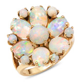 Vintage Yellow Gold Opal Floral Inspired Cluster Split Shank Ring