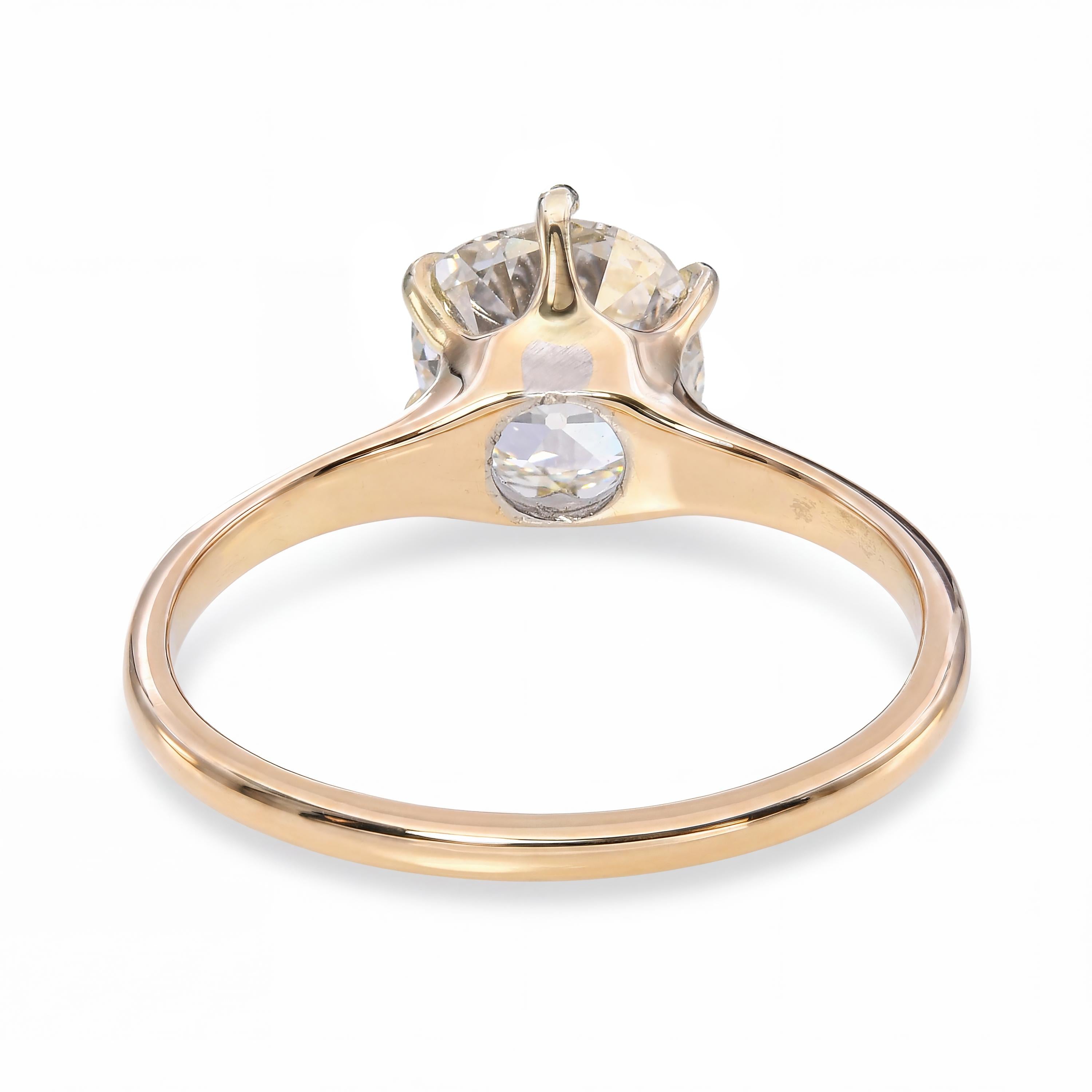 Antique 14k Yellow Gold GIA 2.02ct J Si2 Old Mine Brilliant Cut Diamond Ring