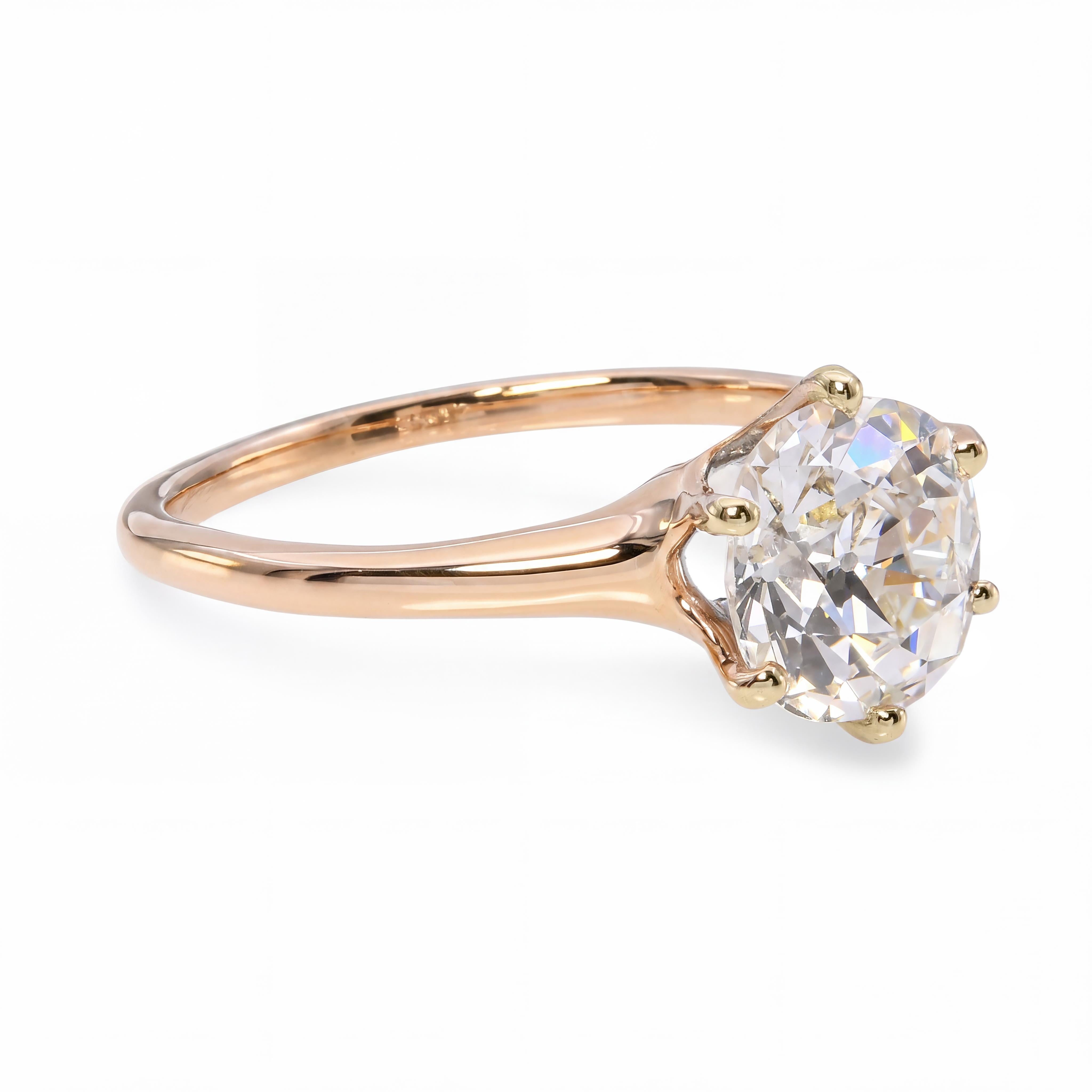 Antique 14k Yellow Gold GIA 2.02ct J Si2 Old Mine Brilliant Cut Diamond Ring