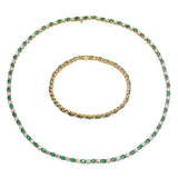 Tiffany & Co. 18k Gold Emerald and Diamond Tennis Necklace and Bracelet Set