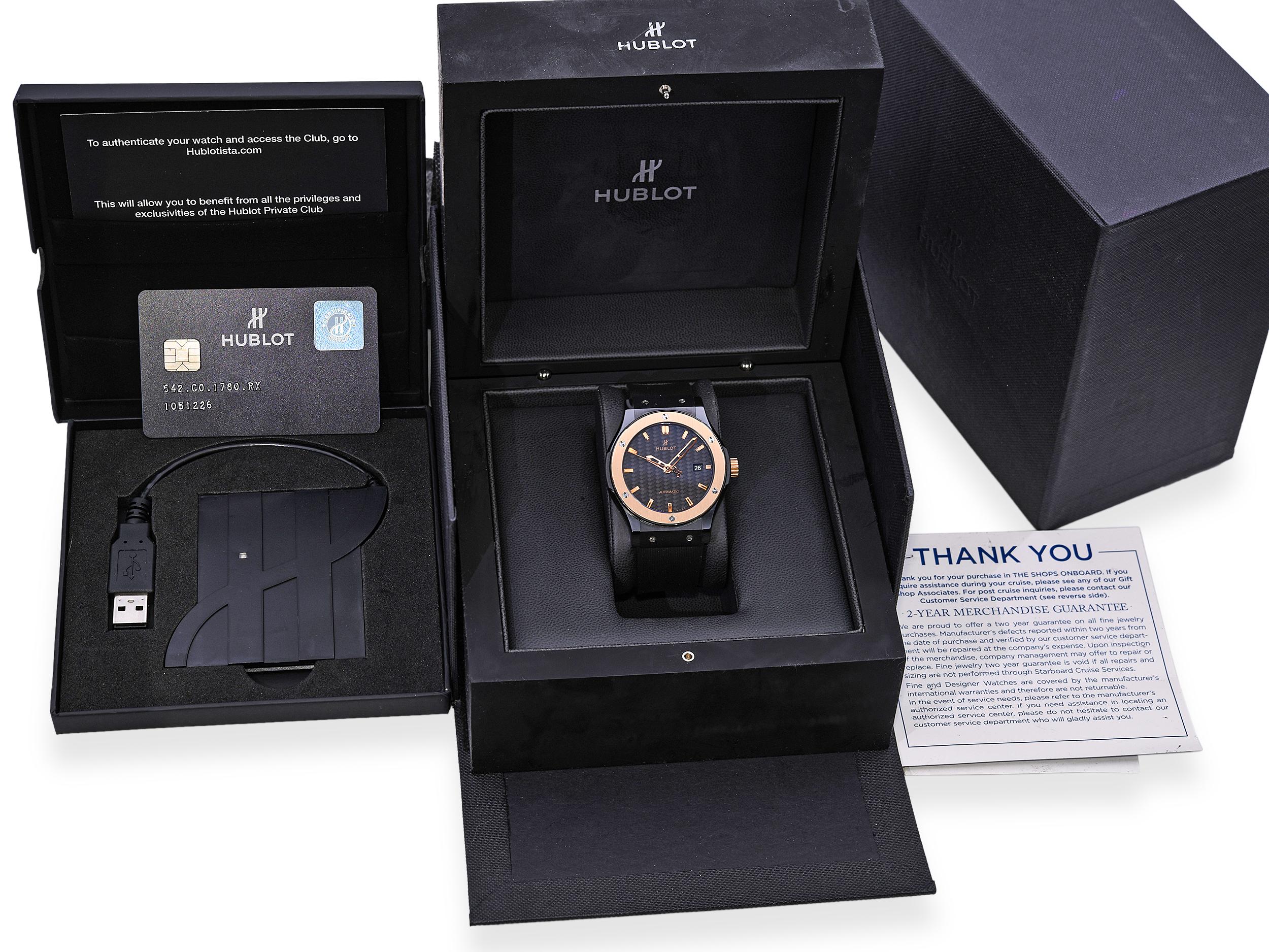 Hublot Classic Fusion Ceramic & 18k Rose Gold Automatic Watch Ref 542.C0.1780.RX