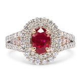 14k White Gold 1.09ct Burmese Ruby and 1.25ctw White & Pink Diamond Ring