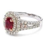 14k White Gold 1.09ct Burmese Ruby and 1.25ctw White & Pink Diamond Ring