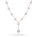 14k Yellow Gold Lavender Jade Bead Station Drop Pendant Y-Design Necklace