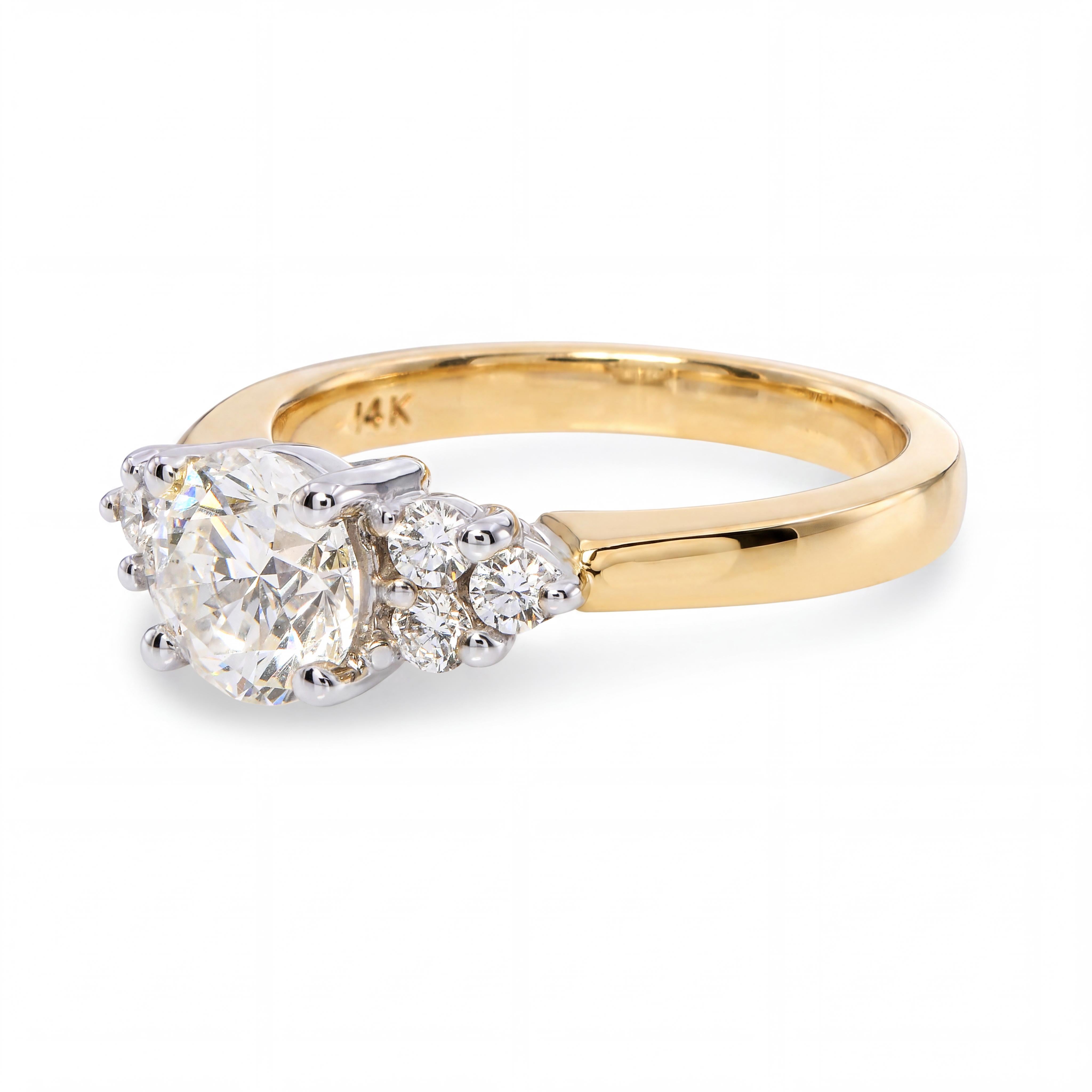 Vintage 14k Two Tone Gold GIA 1.27tcw H Vs2 Diamond Engagement Ring