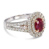14k White Gold 1.09ct Burmese Ruby and 1.25ctw White & Pink Diamond Ring