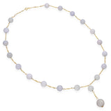 14k Yellow Gold Lavender Jade Bead Station Drop Pendant Y-Design Necklace
