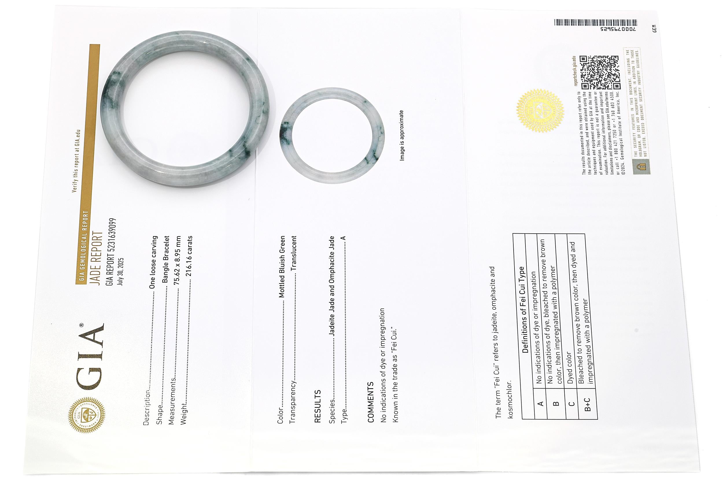 GIA Type A Jadeite Jade and Omphacite Jade Bangle