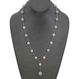 14k Yellow Gold Lavender Jade Bead Station Drop Pendant Y-Design Necklace