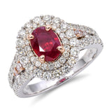 14k White Gold 1.09ct Burmese Ruby and 1.25ctw White & Pink Diamond Ring