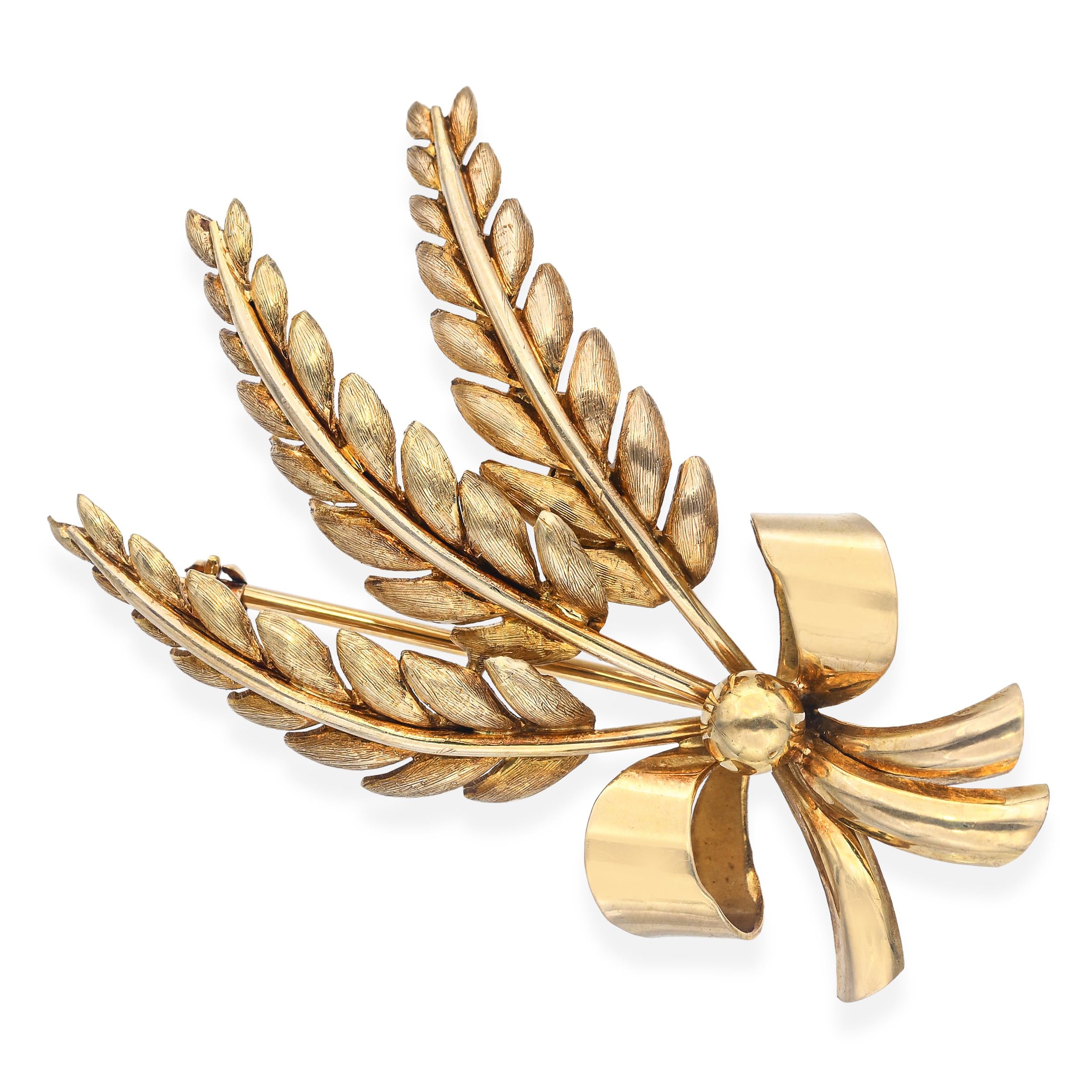 Vintage Tiffany 18k Yellow Gold Wheat Bundle Brooch