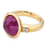 18k Yellow Gold 11ct Ruby Cabochon and Diamond Ring