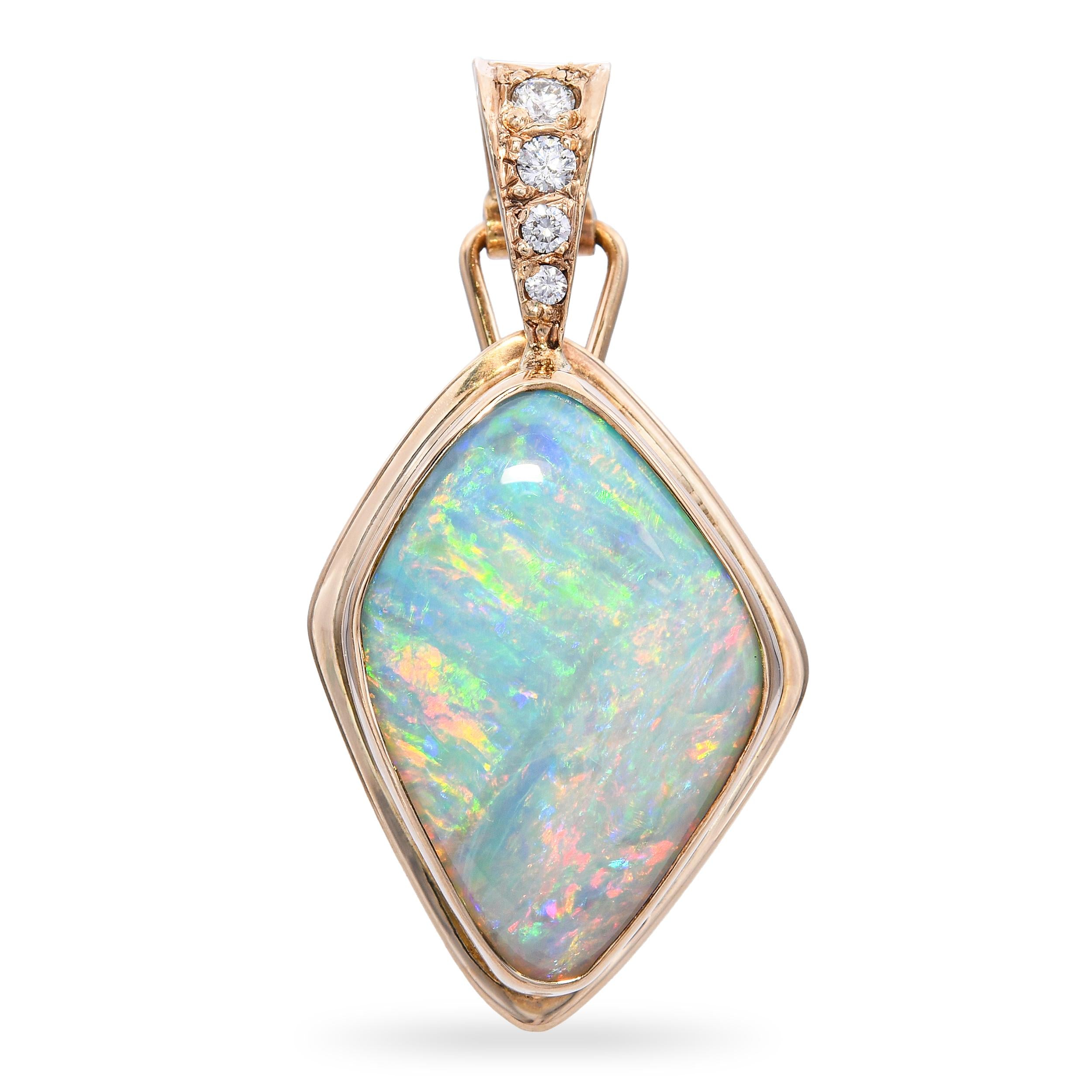 Vintage 14k Yellow Gold Opal and Diamond Pendant Enhancer – Blue Ribbon ...