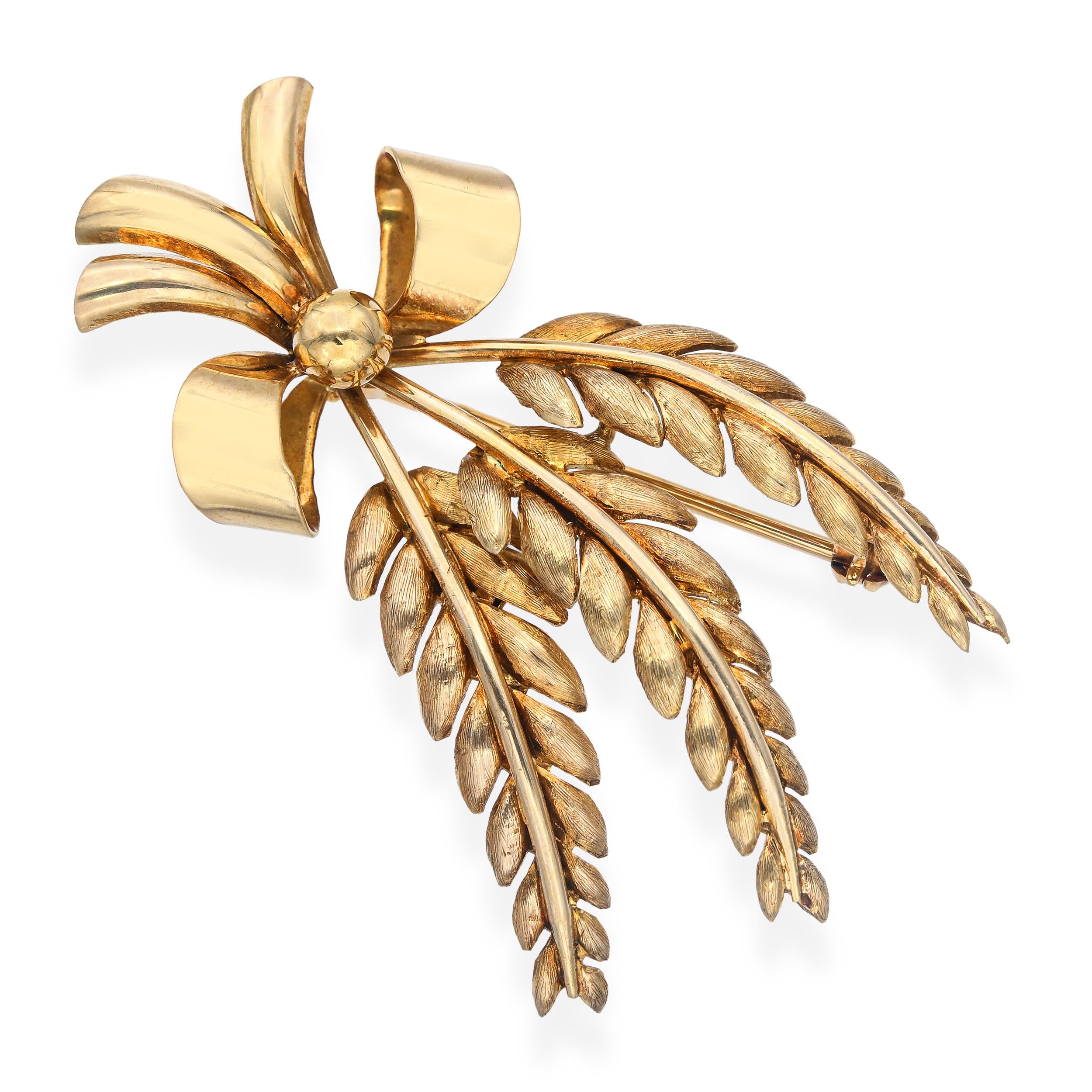 Vintage Tiffany 18k Yellow Gold Wheat Bundle Brooch