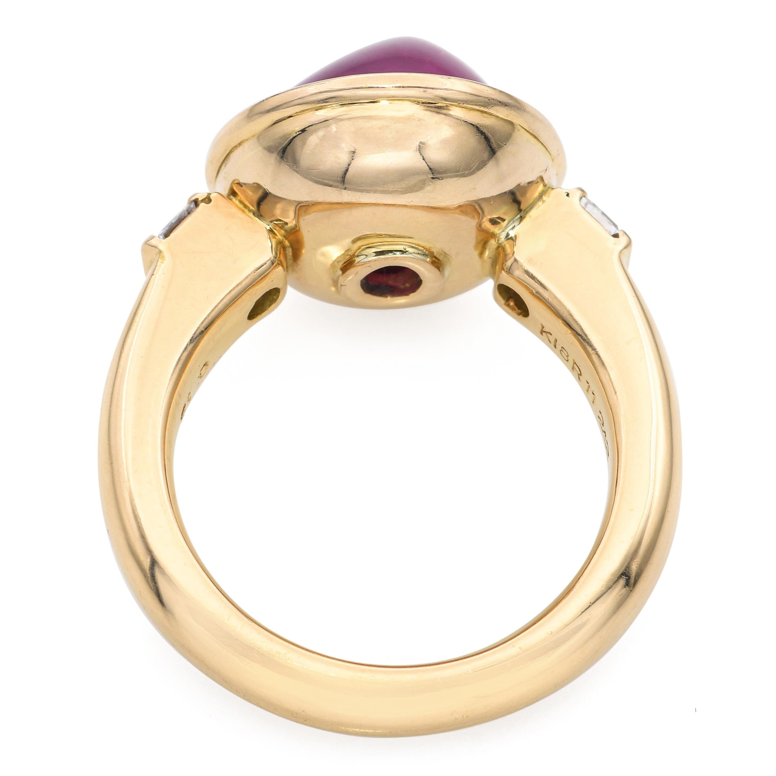 18k Yellow Gold 11ct Ruby Cabochon and Diamond Ring