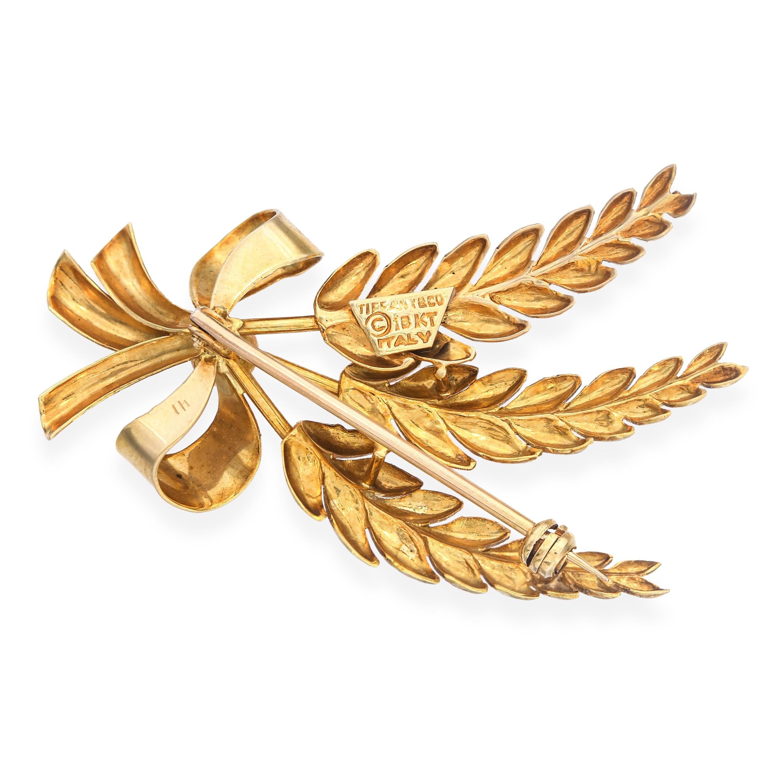 Vintage Tiffany 18k Yellow Gold Wheat Bundle Brooch