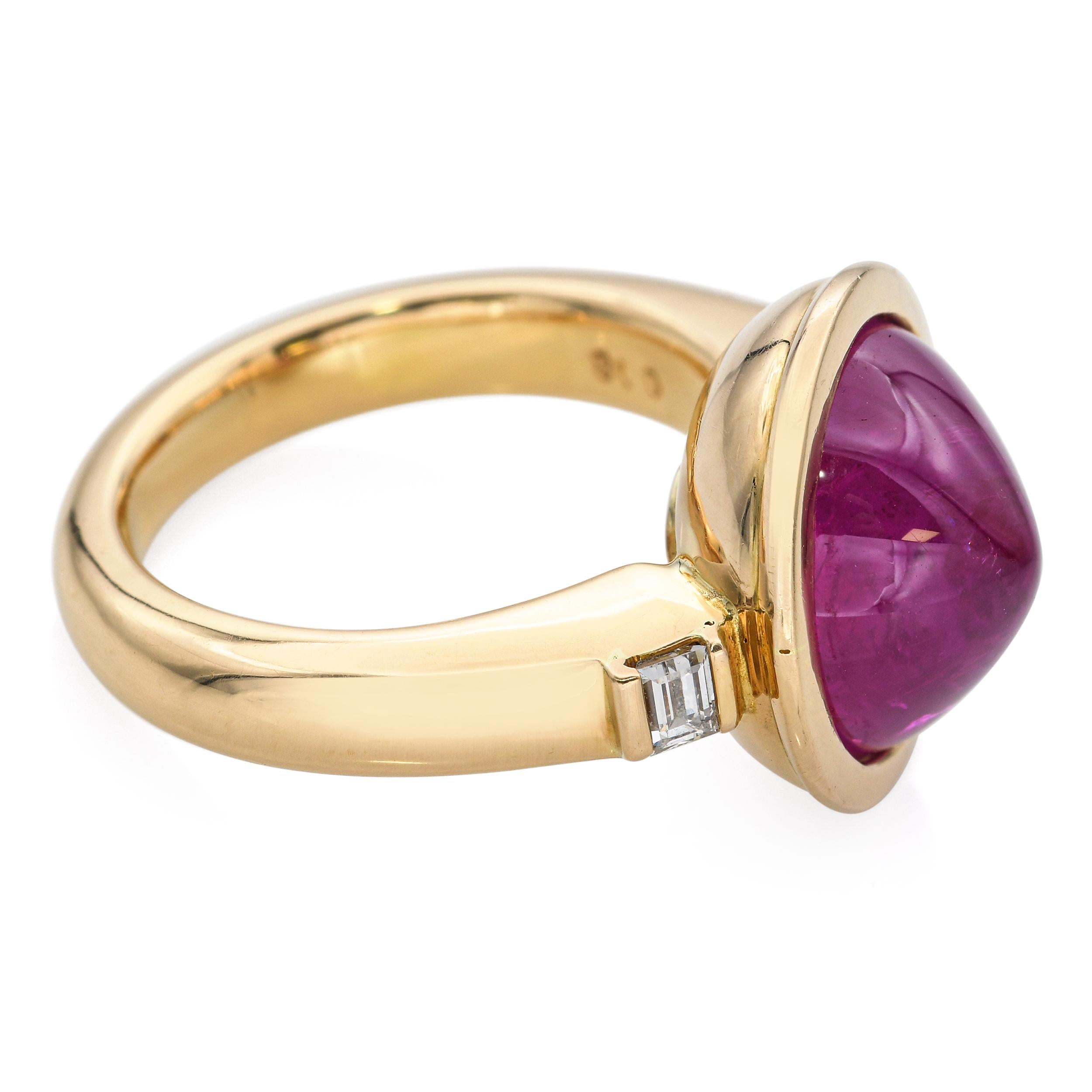 18k Yellow Gold 11ct Ruby Cabochon and Diamond Ring