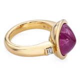 18k Yellow Gold 11ct Ruby Cabochon and Diamond Ring