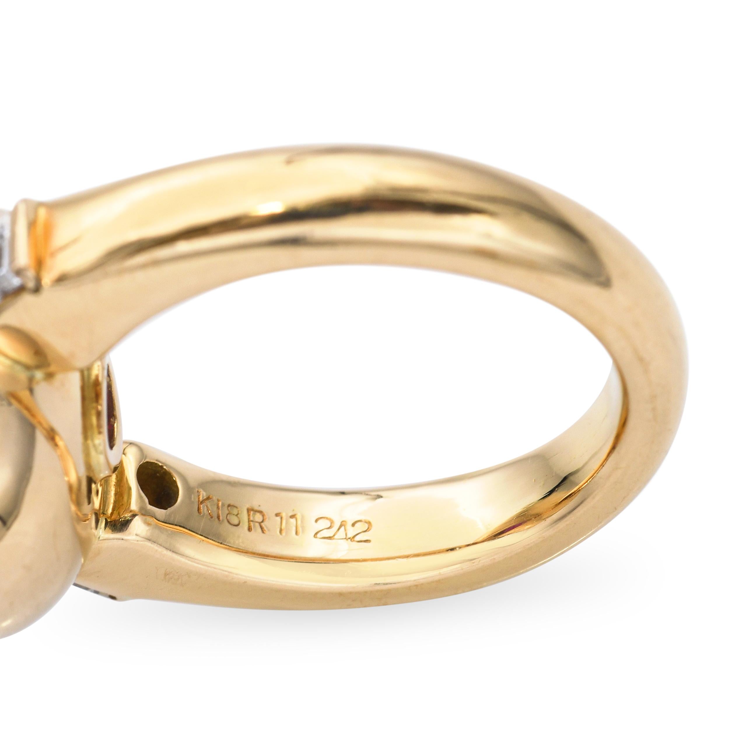 18k Yellow Gold 11ct Ruby Cabochon and Diamond Ring